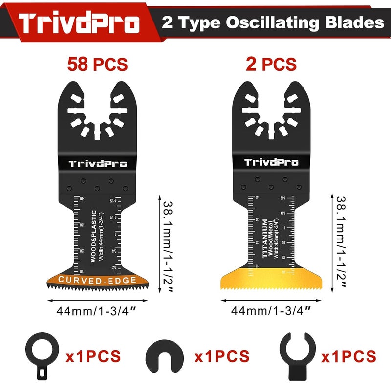 TrivdPro Oscillating Tool Blade Multitool Blades - 60pcs Multi Tool Blades Kits Oscillating Saw Blades for Metal Wood Plastic Fits Dewalt Milwaukee Ryobi Fein Bosch - Image 2